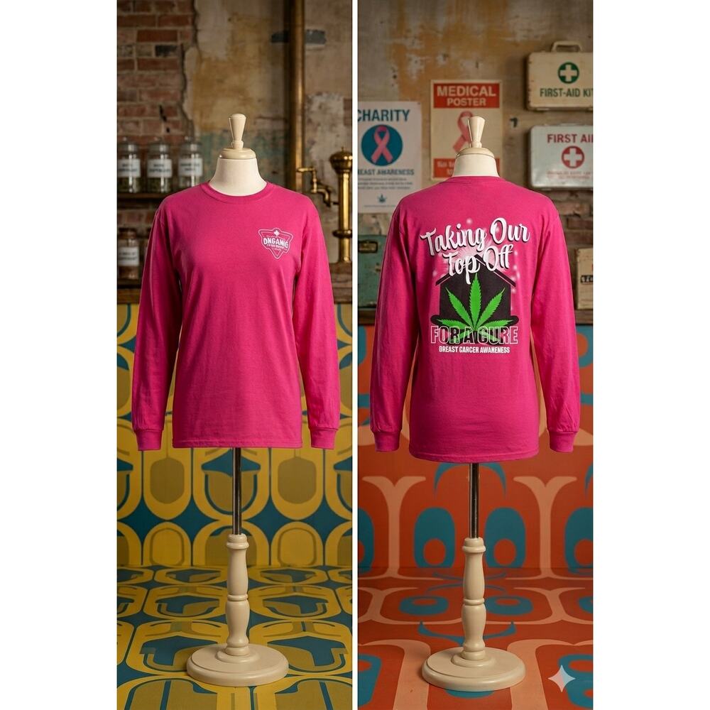 Organic Remedies Weed Leaf Breast Cancer Awareness Long Sleeve Tee XL